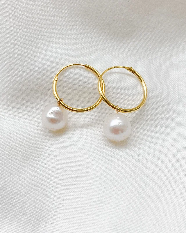 women's oversized statement earrings-Rei Pearl Hoops