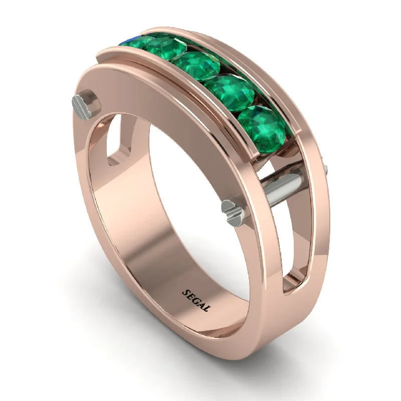 white gold engagement rings-Emerald Five-Stone Classic Gold Wedding Ring - Casey No. 35