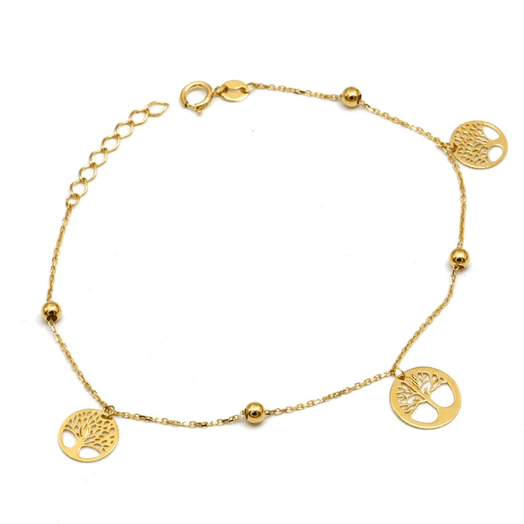 women's classic bracelets-Real Gold 3 Tree Beads Adjustable Size Bracelet 0239 (19 C.M) BR1557