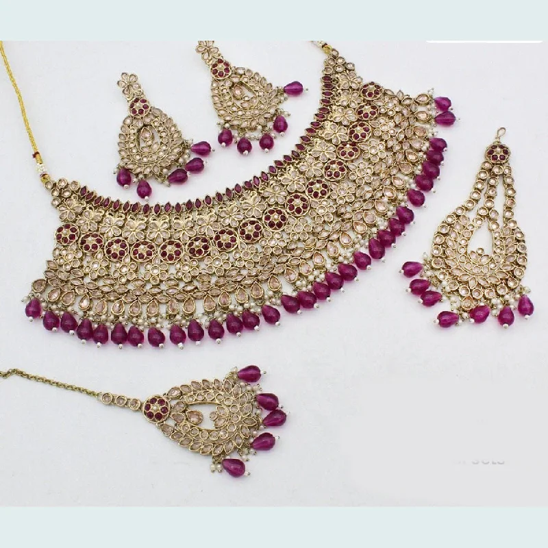 women's animal-shaped necklaces-Manisha Jewellery Gold Plated Reverse AD Necklace Set