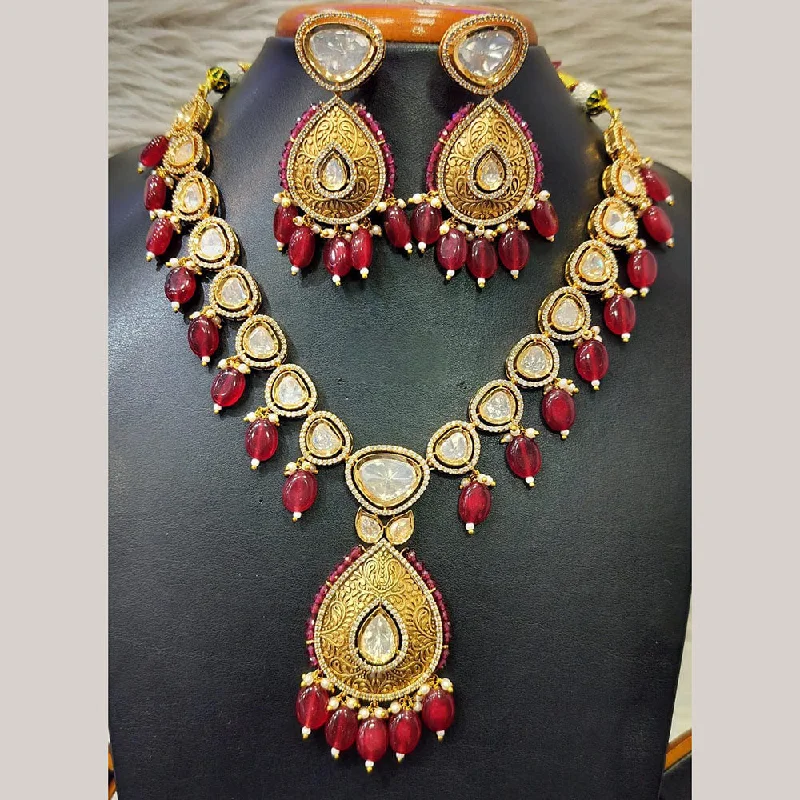 women's ethical necklaces-Jain Jewellers Gold Plated Kundan Necklace Set