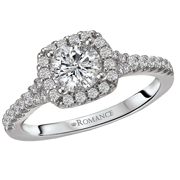 two-tone engagement rings-14K White Gold Halo Semi-Mount Romance Collection Wedding Ring.