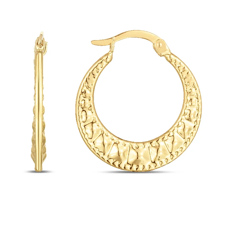 women's bohemian earrings-14K Puffed Wavy Hoops