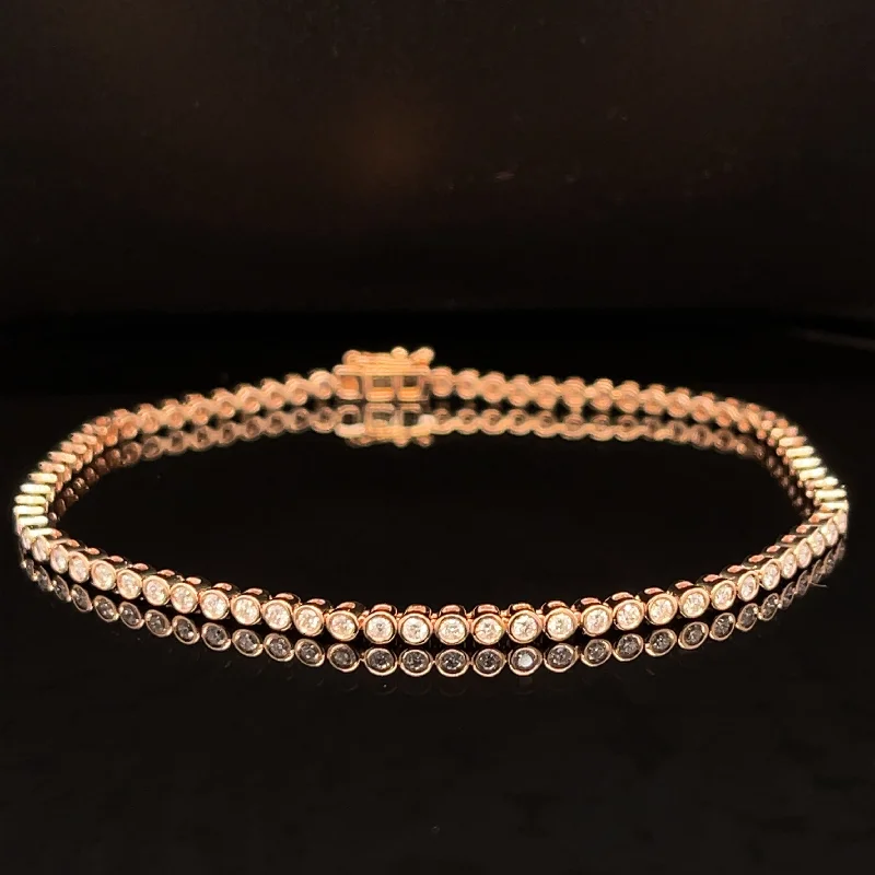 women's engraved bracelets-Diamond Bezel Link Tennis Bracelet in 18k Rose Gold - #496 - BRDIA091295