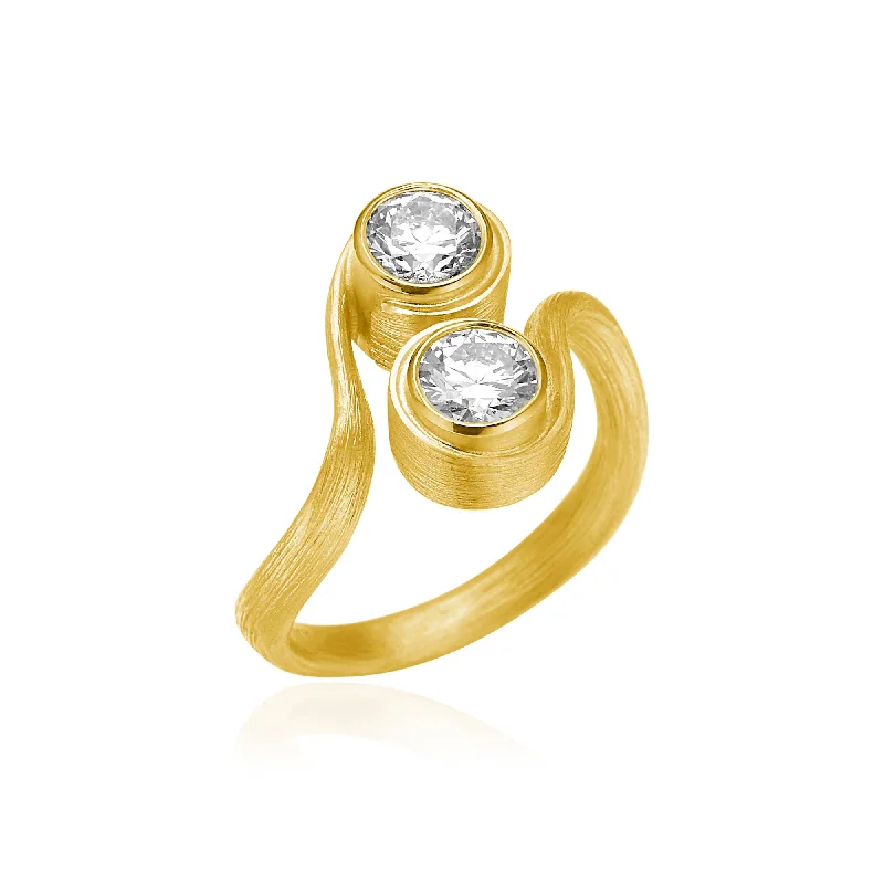 women's gold rings-Vega Solitaire Duo 18K Gold Ring w. Diamonds