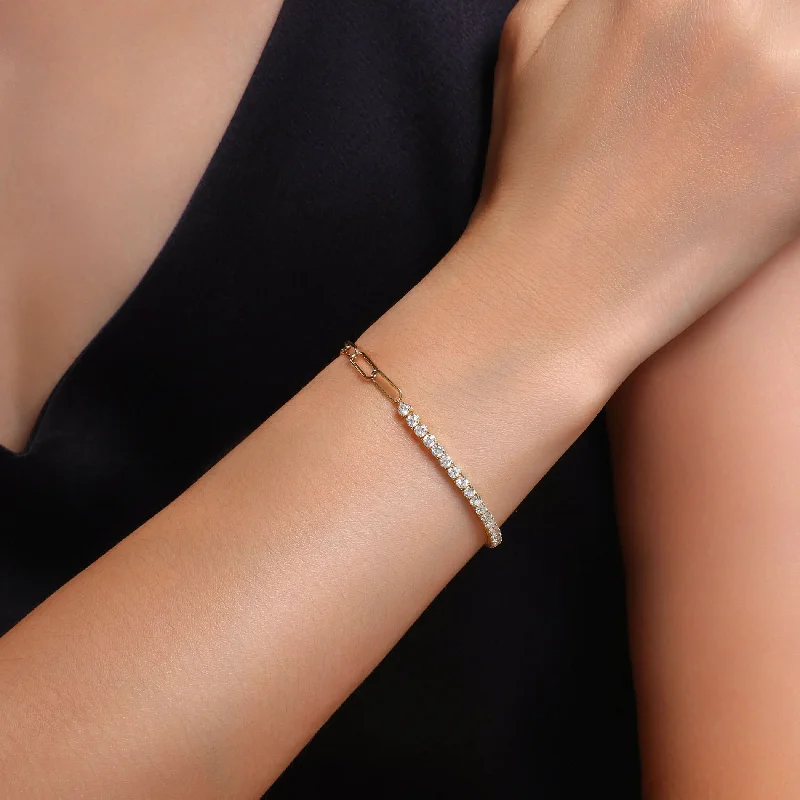 women's romantic bracelets-Half Diamond Half Paperclip Bracelet