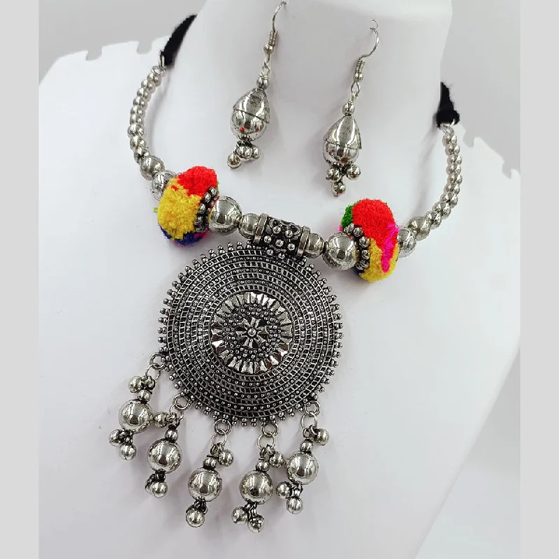 women's personalized necklaces-Kavita Art Oxidised Plated Navratri Special Pom Pom Necklace Set