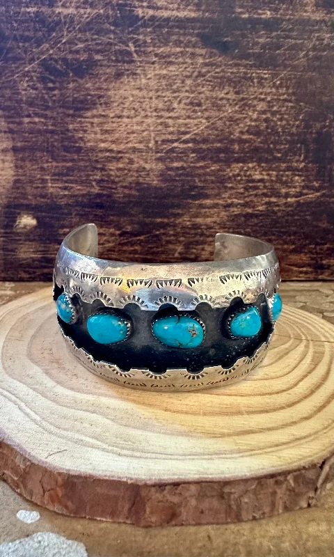 women's designer bracelets-SHADOWBOX Vintage Navajo Turquoise and Silver Cuff • HK Hallmark