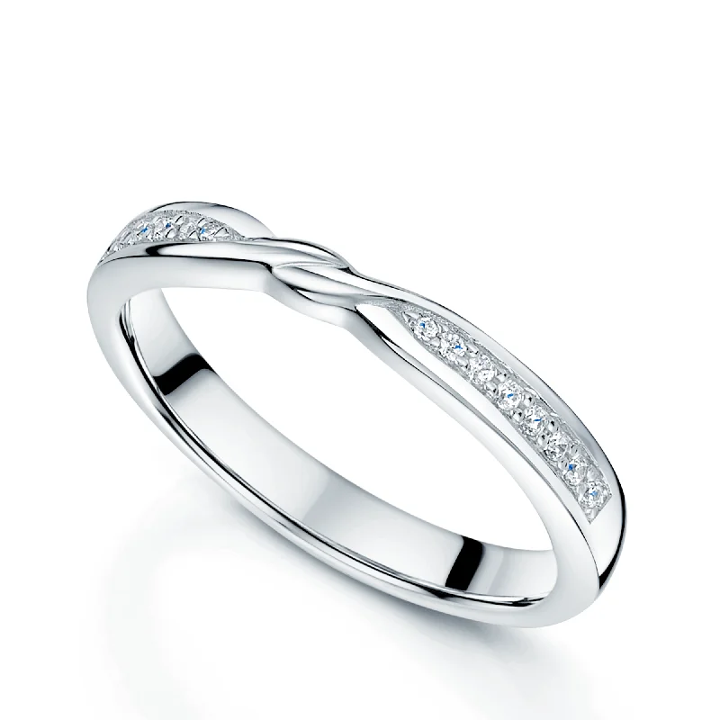 engagement rings for brides-Platinum Diamond Twist Shaped Knot Design Wedding Ring