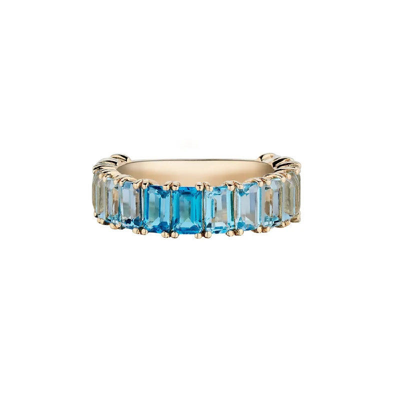 women's minimalist gold rings-OMBRÉ BLUE TOPAZ BAND