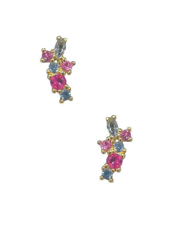 women's oversized earrings-Cluster Studs - Pink/Blue