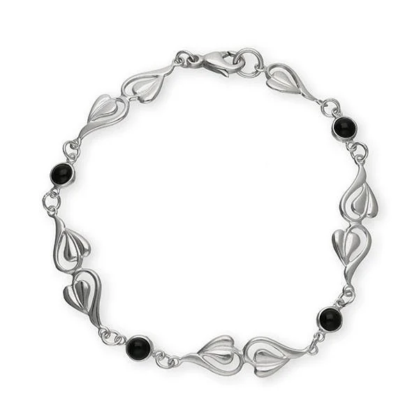 women's woven bracelets-Art Nouveau Silver Bracelet SBL52 Onyx