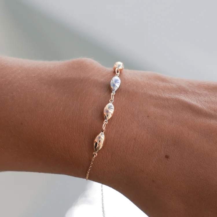 women's tennis bracelets-Real Gold 3 Color 3D Oval Adjustable Size Bracelet 0872 BR1523