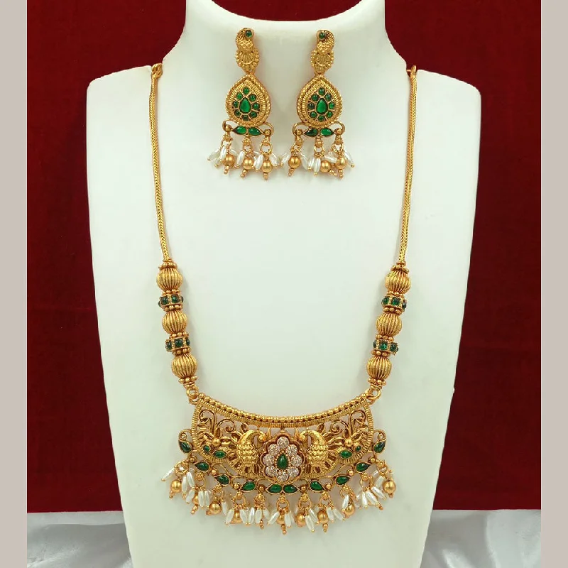 women's flower necklaces-FS Collection Gold Plated Kundan Stone And Pearls Necklace Set