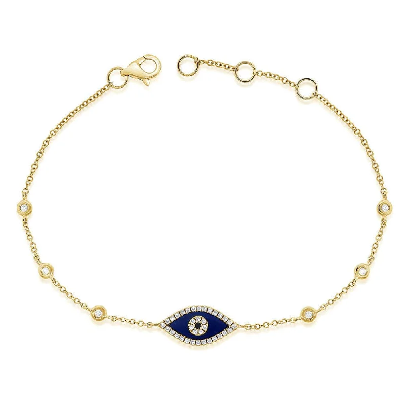 women's rose gold bracelets-14k Gold & Diamond Lapis Evil Eye Bracelet