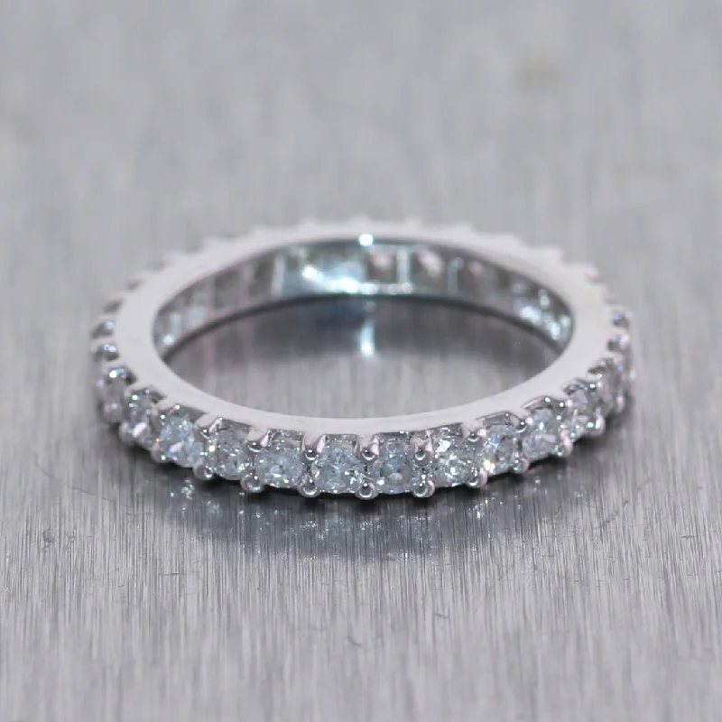 women's birthstone rings-18k White Gold 1.25ctw Round Cut Diamond Eternity Band Ring