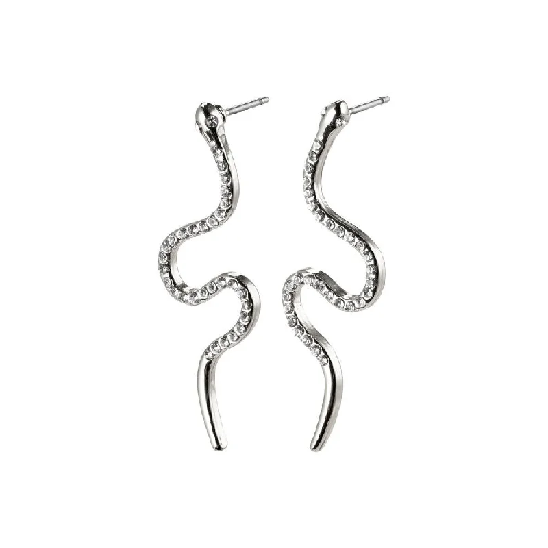 women's moon earrings-Dagny Silver Plated Crystal Snake Studs