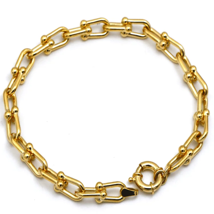 women's crystal-studded bracelets-Real Gold GZTF Bold Chunky Solid Hardware Bracelet With Luxury Round Lock 4751 (19 C.M) BR1620