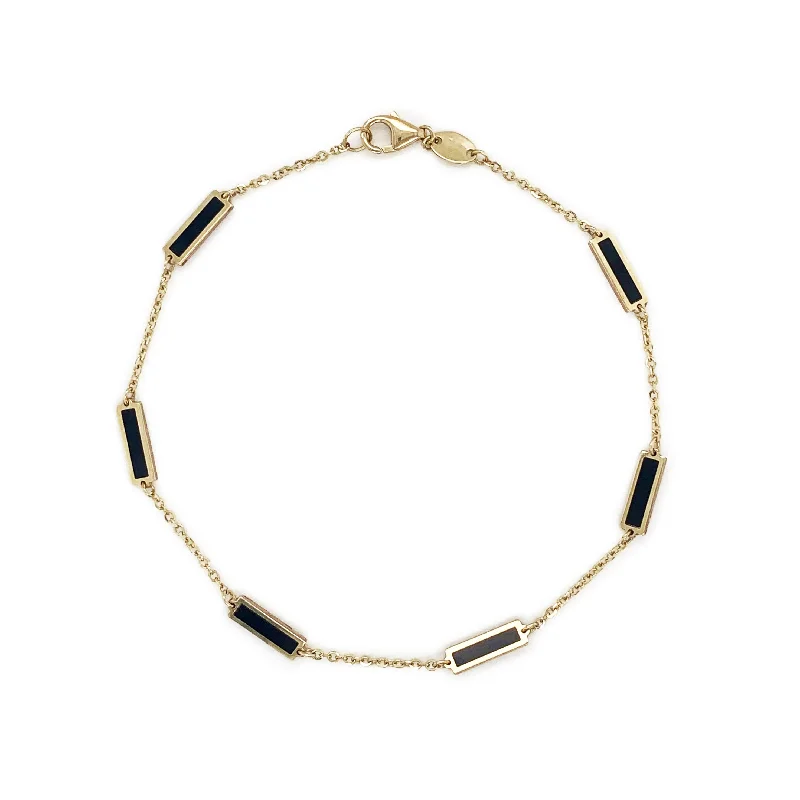 women's elegant bangles-14k Gold & Onyx Bar Station Bracelet