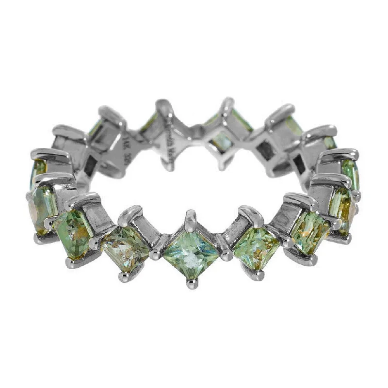 women's romantic rings-Jo Band Silver Green Sapphire