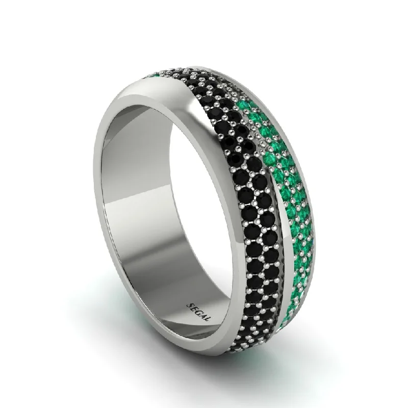 simple engagement rings-1.4Ct Black Diamond & Emerald Eternity Wedding Ring - Merritt No. 24