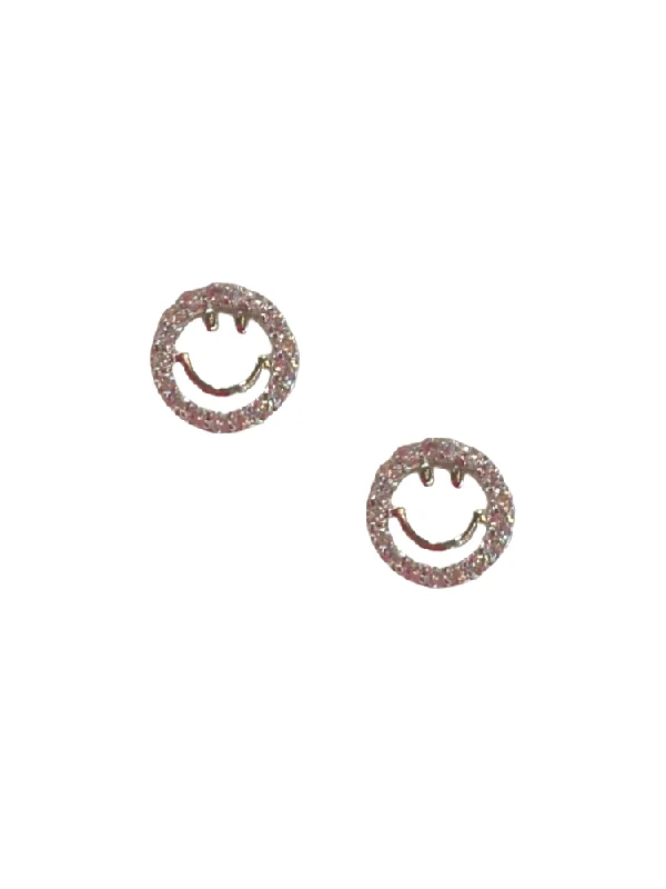 women's elegant chandelier earrings-CZ Happy Face Stud - Silver