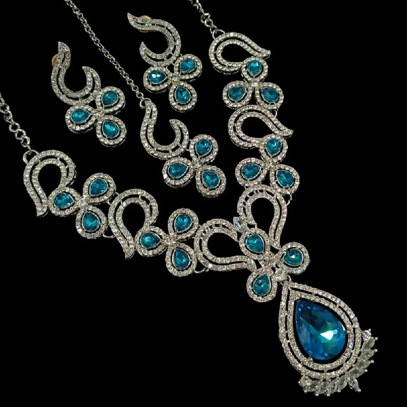 women's statement chain necklaces-Padmawati Bangles Silver Plated Austrian Stone Necklace Set