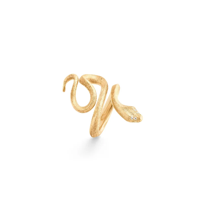 women's luxury diamond rings-Medium Snakes 18K Gold Ring w. Diamonds