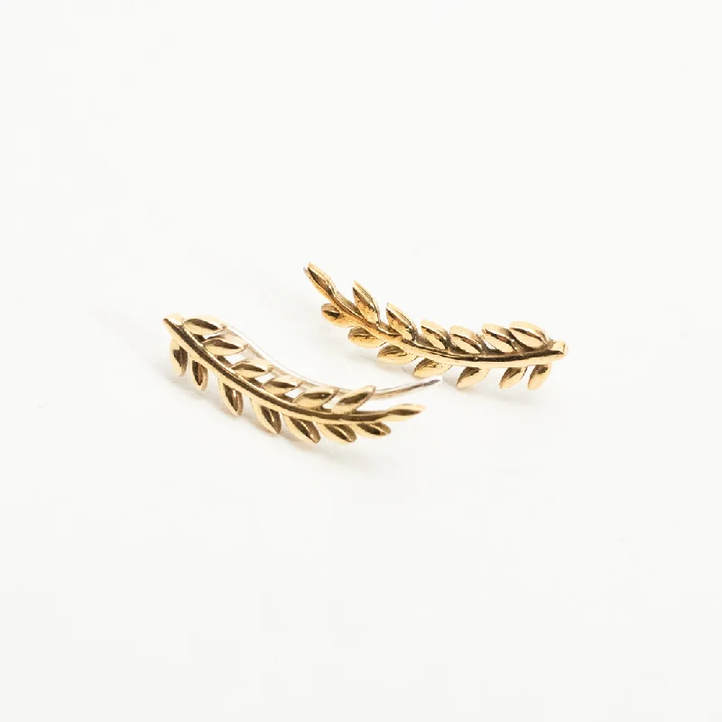 women's butterfly earrings-Brass Eden Ear Climbers