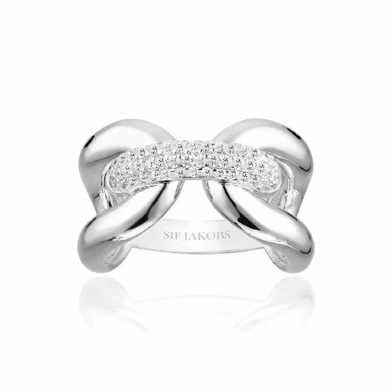 women's gemstone cocktail rings-Capri Tre Silver Ring w. White Zirconias