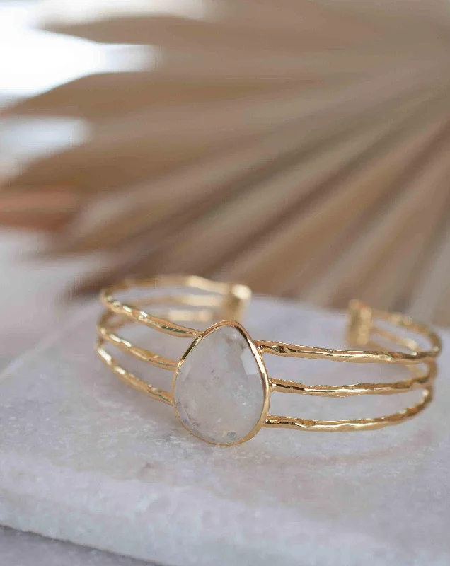 women's handmade bracelets-Moonstone Adjustable Bracelet ~ Gold Plated 18k ~ MB047