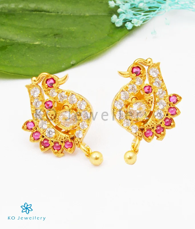 women's opal earrings-The Loukya Silver Peacock Ear-studs (Red/White)