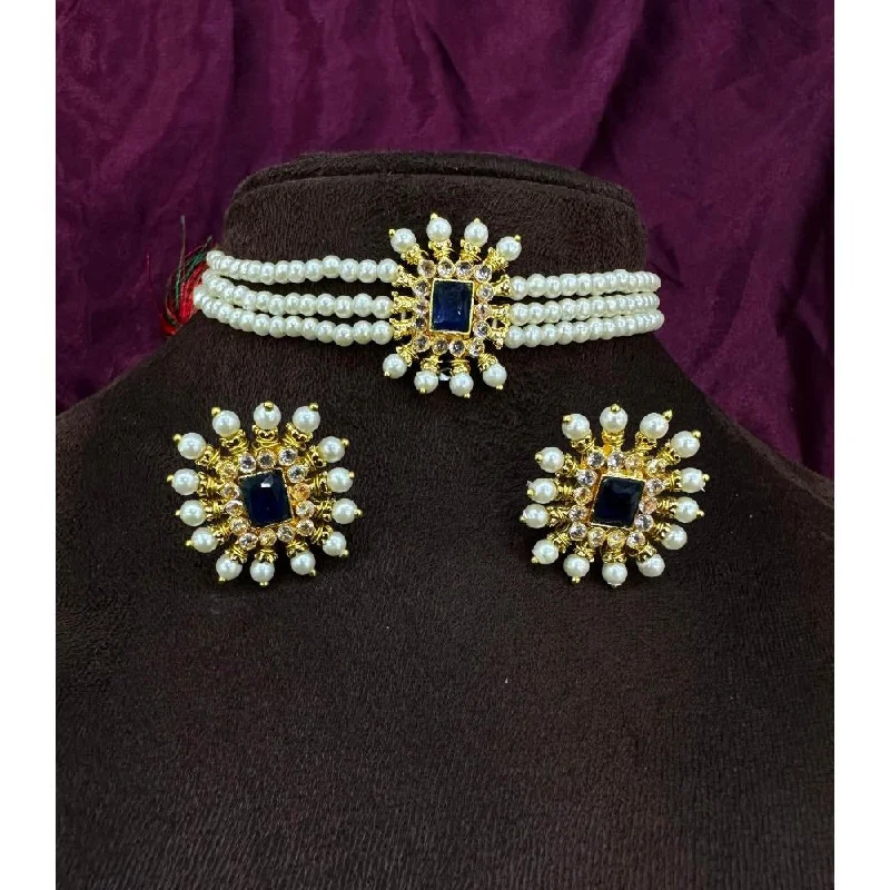 women's vintage diamond necklaces-Akruti Collection Gold Plated Austrian Stone And Pearl Choker Necklace Set