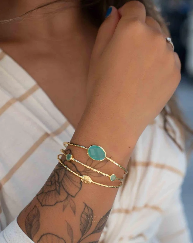 women's engraved charm bracelets-Aqua Chalcedony Adjustable Bracelet ~ Gold Plated 18k ~ MB055