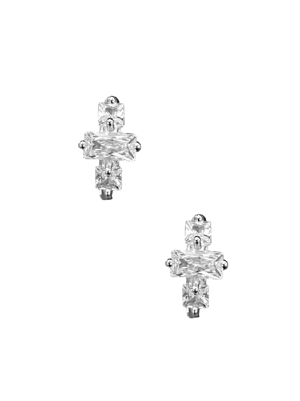 women's high-fashion earrings-Silver Square/Rectangle CZ Hoops