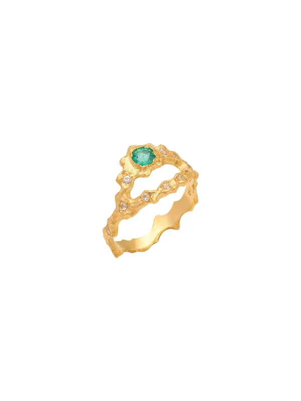 women's custom rings-May Birthstone 18K Gold Ring w. Emerald & Sapphires