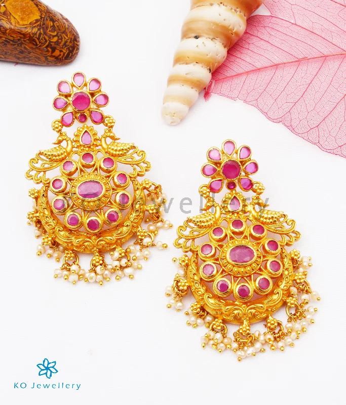 women's ruby earrings-The Kajjara Silver Peacock Chand Bali