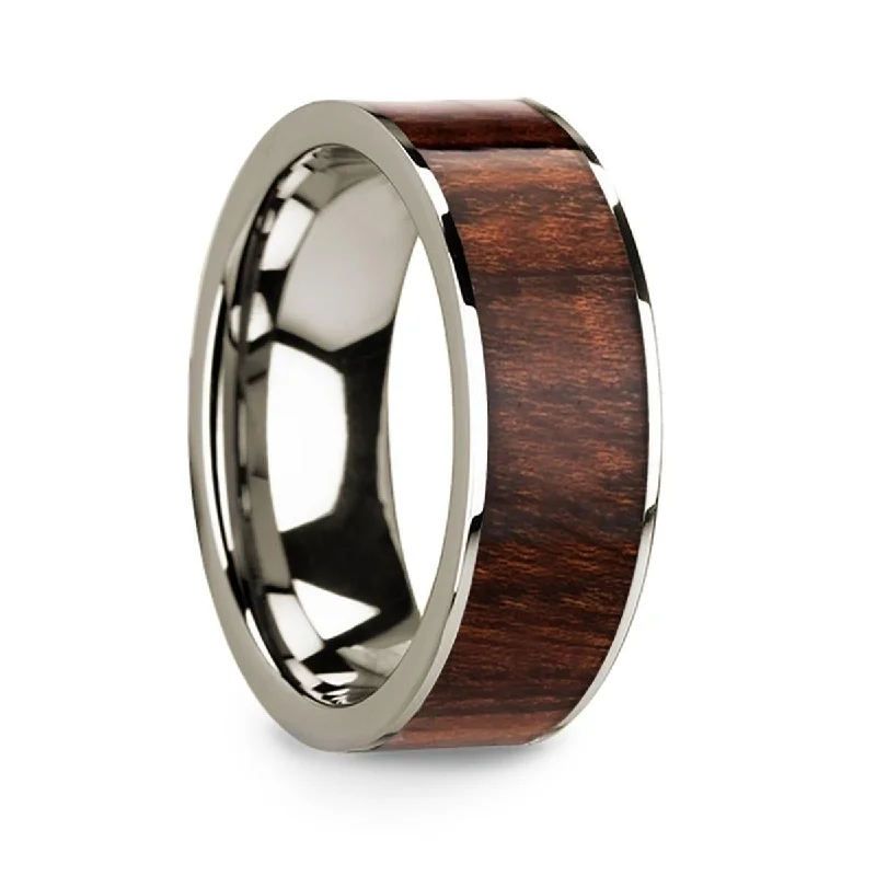 classic engagement rings-Polished 14k White Gold Men’s Wedding Ring with Carpathian Wood Inlay - 8mm