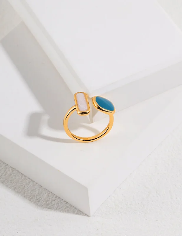 women's silver rings-Minimalist Enamel Glaze Open Ring