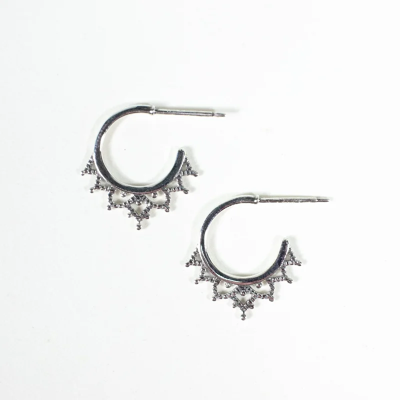 women's high-fashion earrings-Silver Filigree Hoop Studs