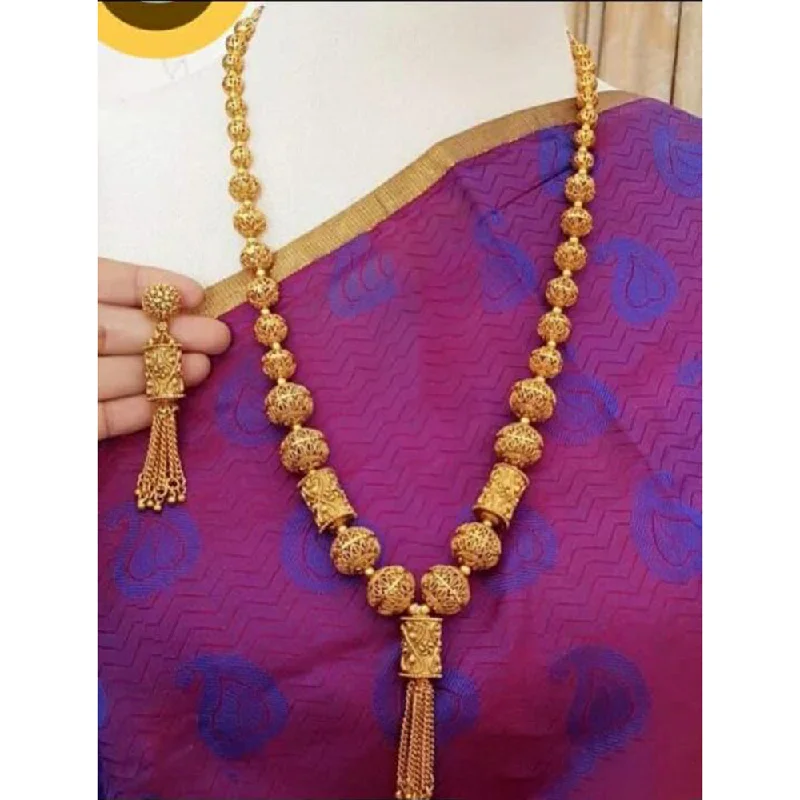 women's tribal necklaces-India Art Gold Plated Long Necklace Set