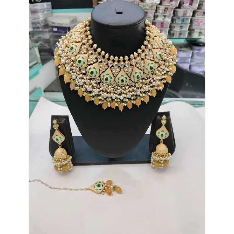 women's cubic zirconia necklaces-Akruti Collection Kundan And Meenakari Necklace Set