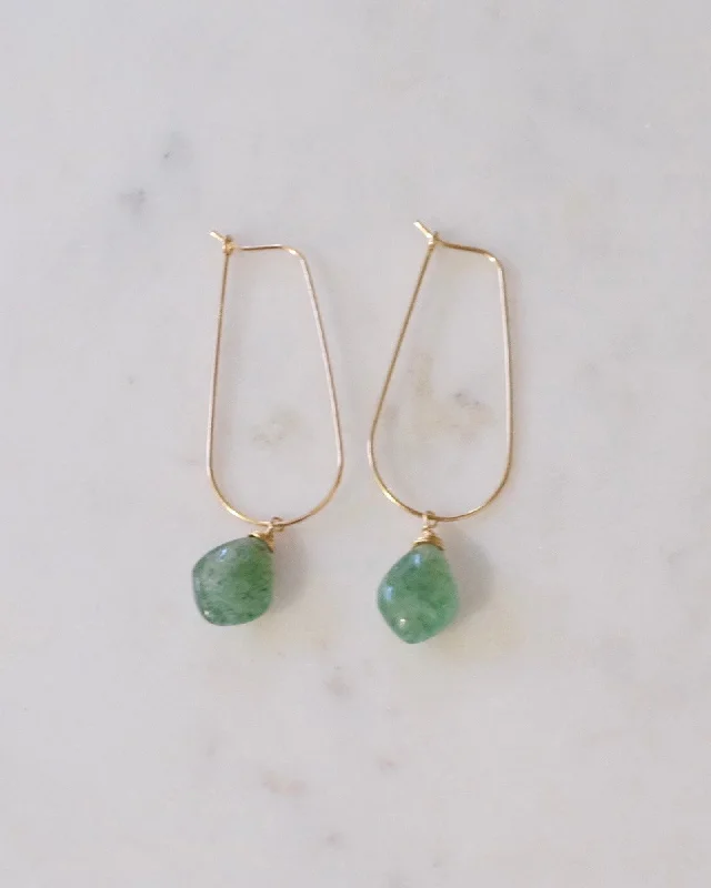 women's pearl earrings-Green strawberry quartz U hoops