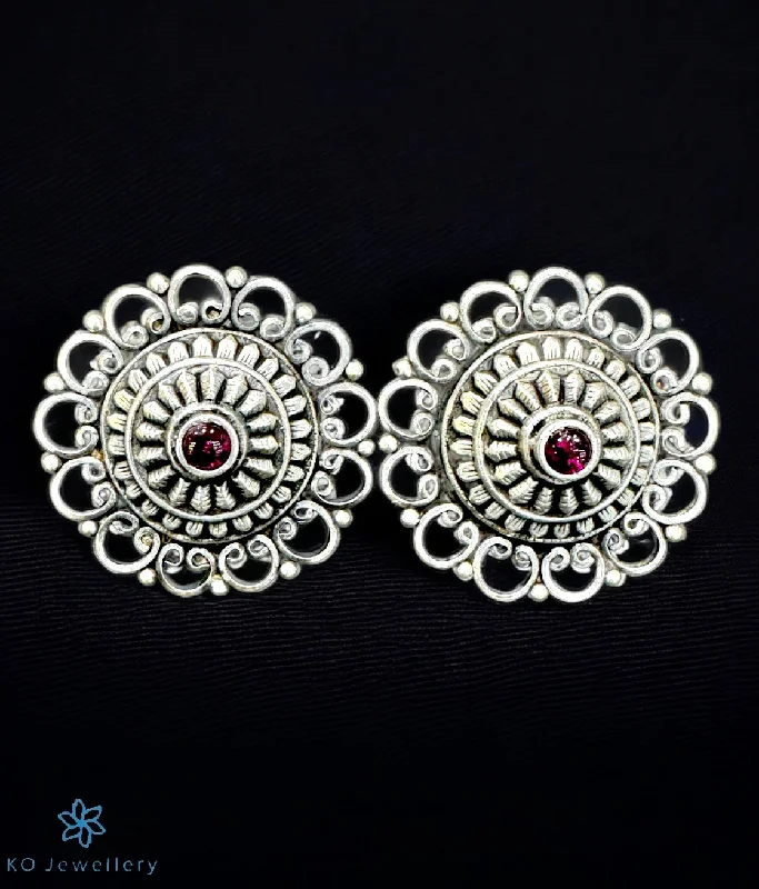 women's personalized earrings-The Brinda Silver Ear-studs (Oxidised)