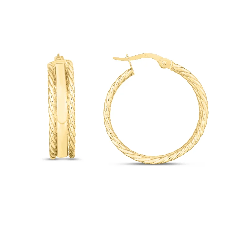 women's high-fashion earrings-14K Gold Triple Row Hoops