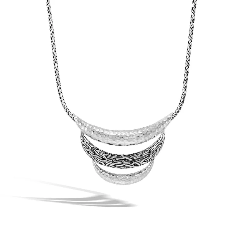 women's romantic necklaces-Classic Chain Arch Hammered Silver Small Bib Necklace