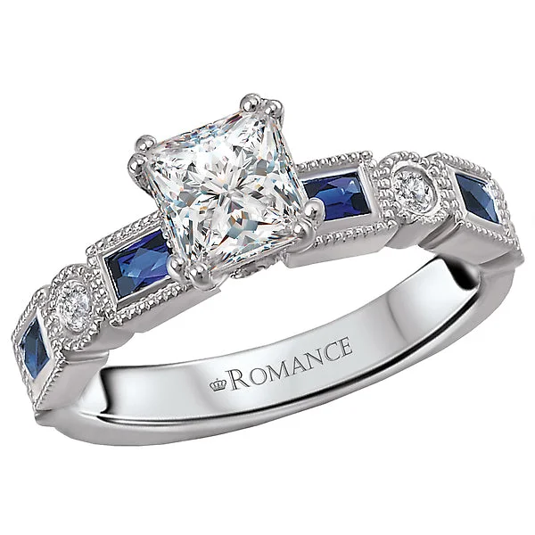 matching engagement and wedding rings-14K White Gold Sapphire and Romance Collection Semi-Mount Wedding Ring.