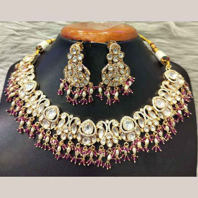 women's layered necklaces-Jain Jewellers Gold Plated Kundan Necklace Set