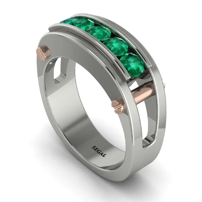 custom halo engagement rings-Emerald Five-Stone Classic Gold Wedding Ring - Casey No. 36