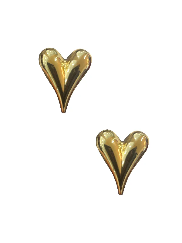 women's statement earrings-Large Puffy Heart Studs - Gold